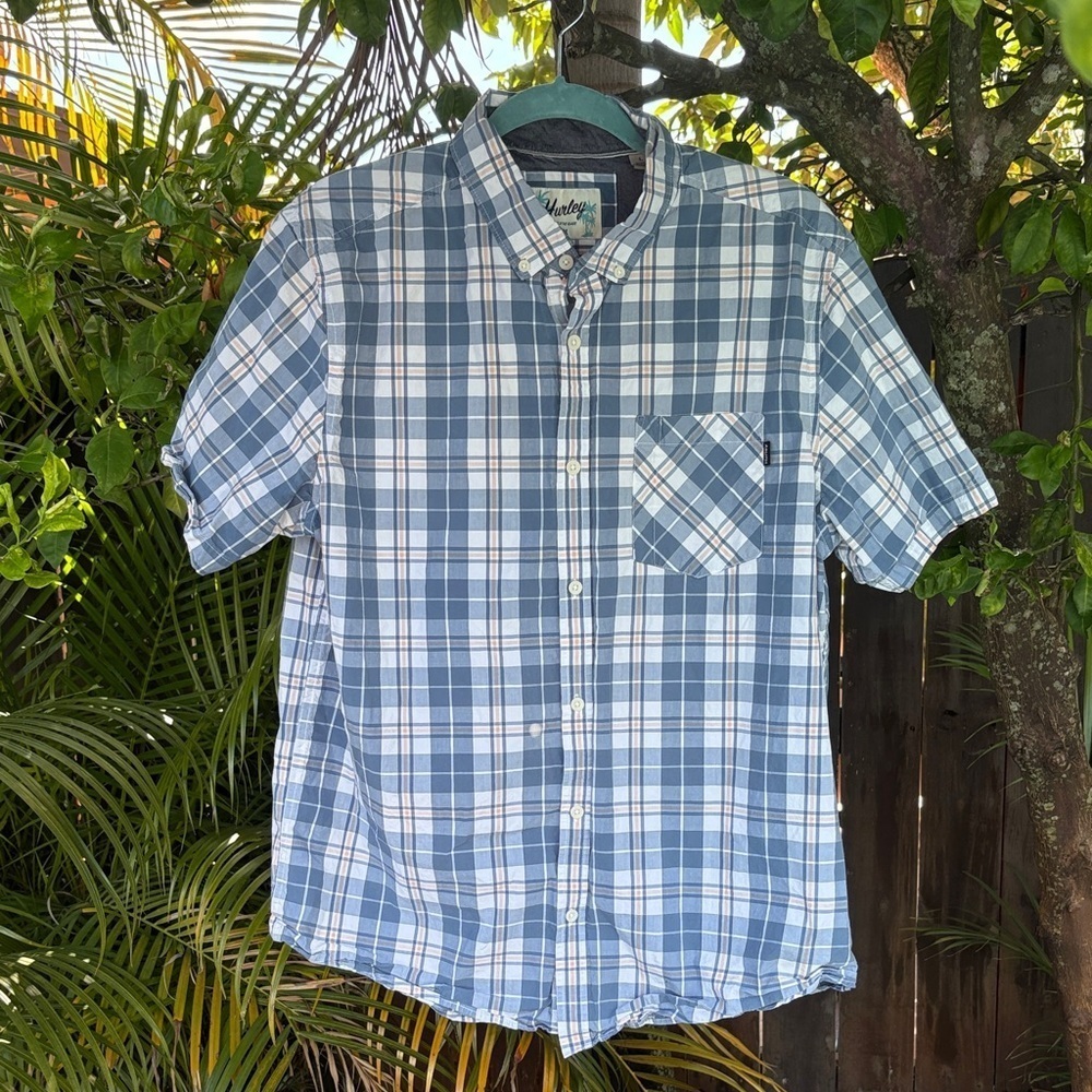 HURLEY Plaid Button Up Mens Shirt size large